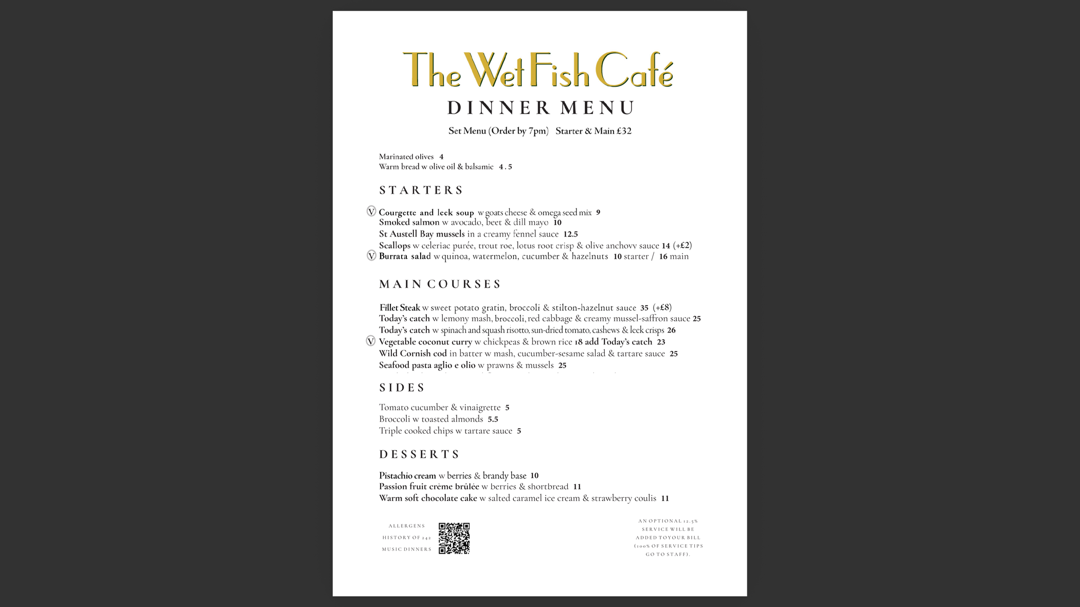 Our dinner menu