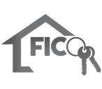 Icon of a roof with the word FICO and house keys hanging off the O in FICO