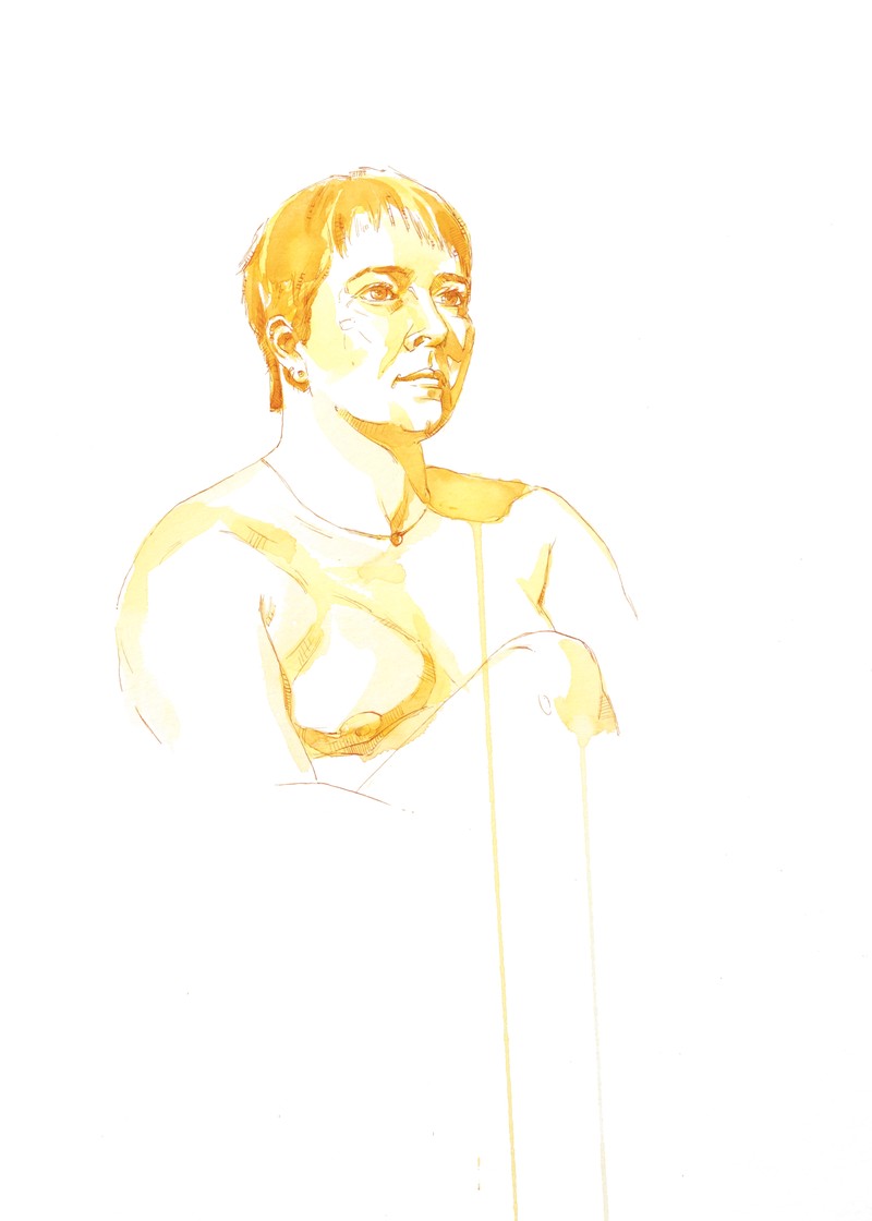 Life drawing by Mark Stephenson from March 2025. Acrylic ink and watercolour on watercolour paper.