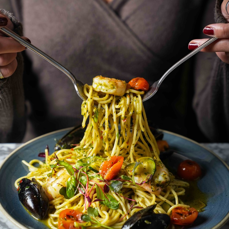 Organic Salmon with Black Rice, Courgettes & Spicy Pineapple Sauce