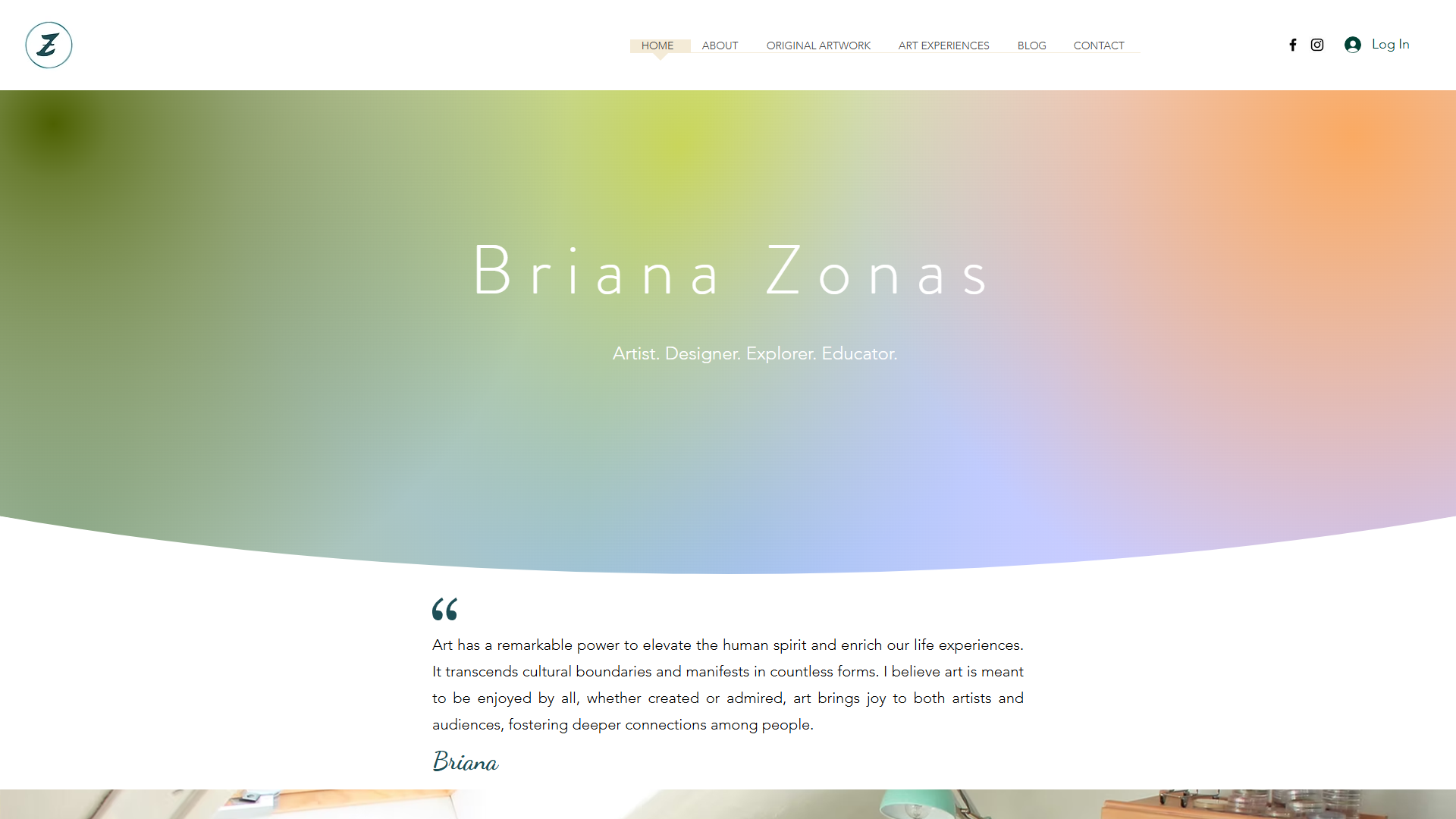 A creative Wix website designed by Vito Creative for Briana Zonas Art, showcasing her watercolor paintings, art workshops, and private lessons in an elegant, artist-focused layout.