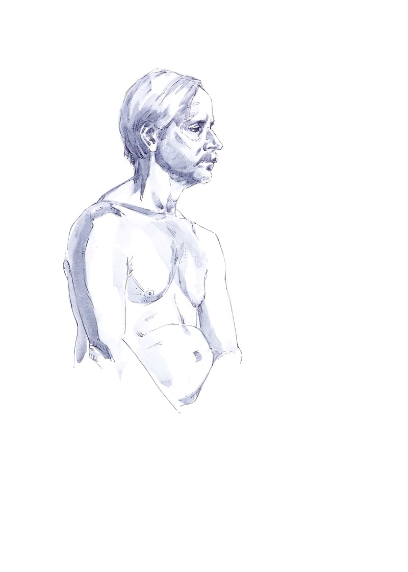 Life drawing by Mark Stephenson from February 2025. Acrylic ink and watercolour on watercolour paper.